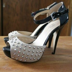 Studded tan and black platform pumps/high heels